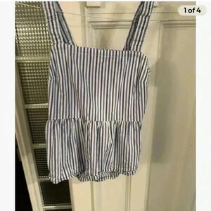 Free assembly sleeveless top w/ pick a boo back blue & white stripe size medium